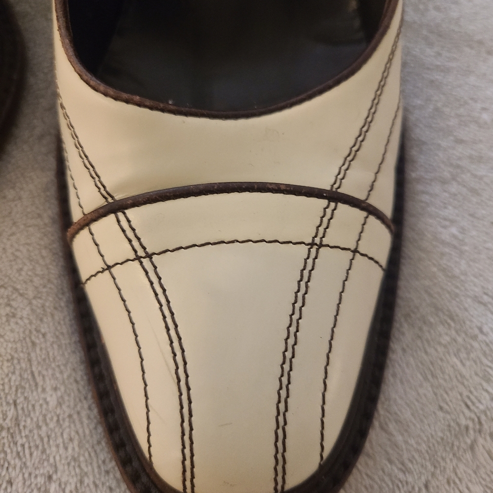 Prada block heels, cream with brown stiching, 38.5 - Picture 3 of 6